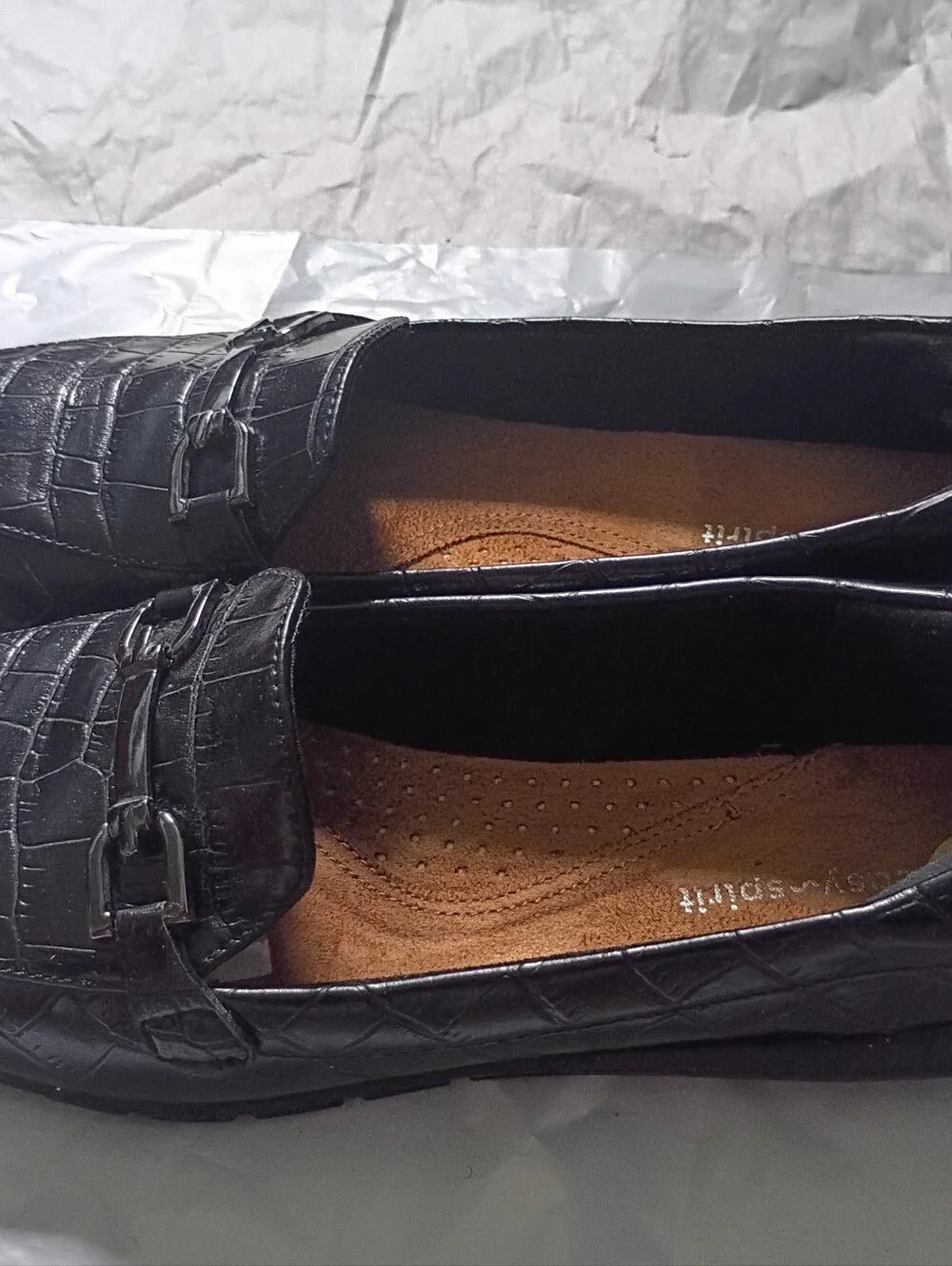 Esprit Women’s Black Croc-Embossed Loafers - Size 8